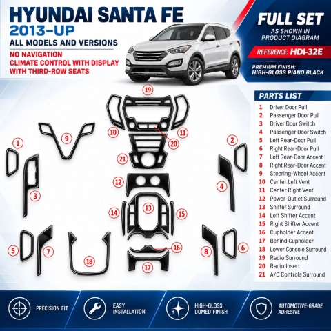 Hyundai Santa Fe 2013-heden Full Set, No Navi, Climate With Display, With 3 row seats interieur dashboard decoratieset dashboard 2
