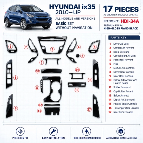 Hyundai ix35 2010-Actualidad juego básico, sin navegador kit de molduras interiores para salpicadero 2