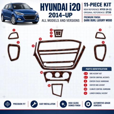 Hyundai I 20 2014-Actualidad kit 3D de molduras interiores para salpicadero 11 piezas