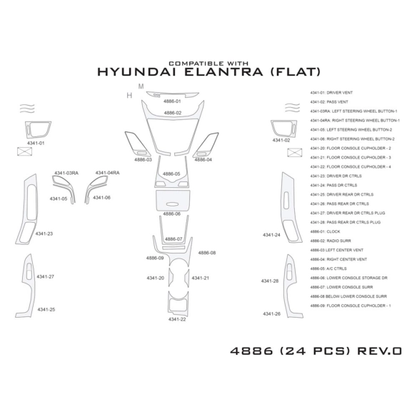 Hyundai Elantra 2010-2015 3D Cockpit Dekor Interieurleisten Set 24-teilig