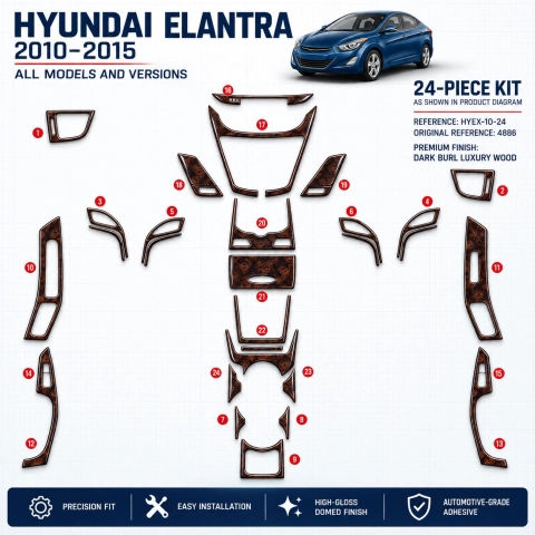 Hyundai Elantra 2010-2015 3D Cockpit Dekor Interieurleisten Set 24-teilig 2