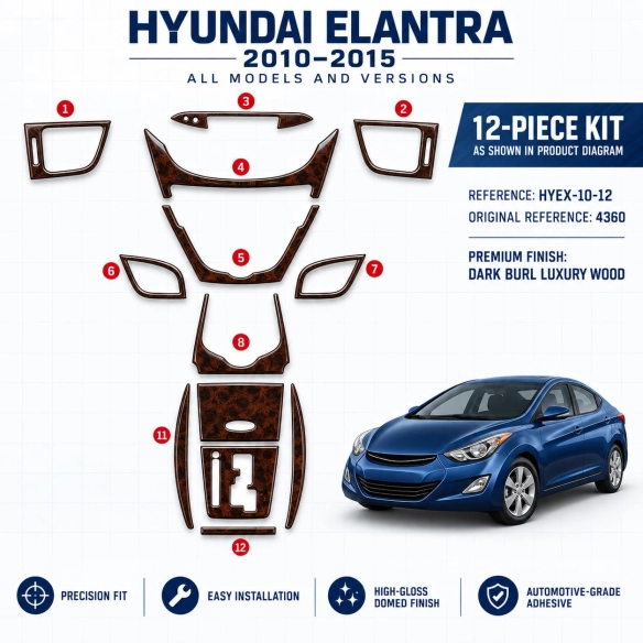 Hyundai Elantra 2010-2015 3D Cockpit Dekor Interieurleisten Set 12-teilig