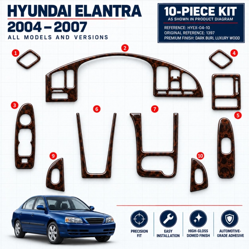 Hyundai Elantra 2004-2007 3D Cockpit Dekor Interieurleisten Set 10-teilig