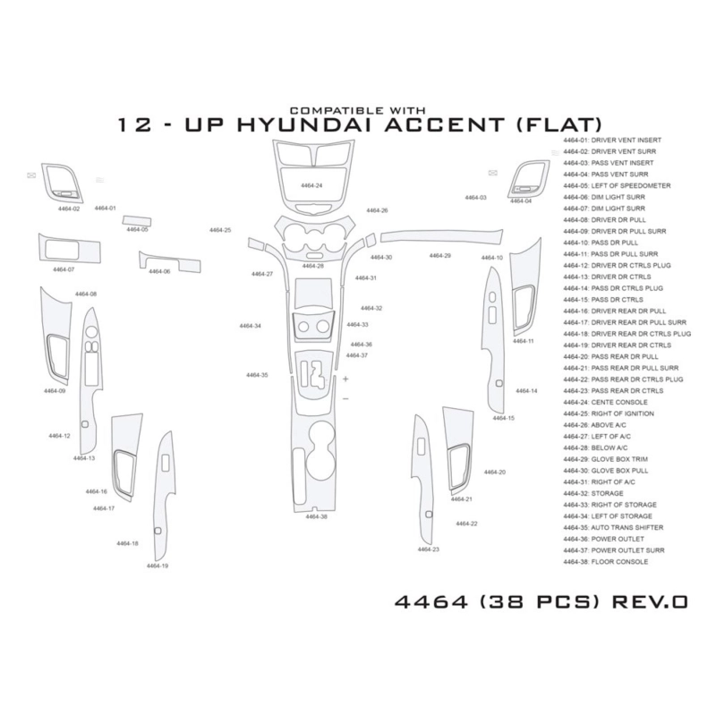 Hyundai Accent 2012-2017 Interior Dashboard Trim Kit Dash Trim Dekor 17 Parts