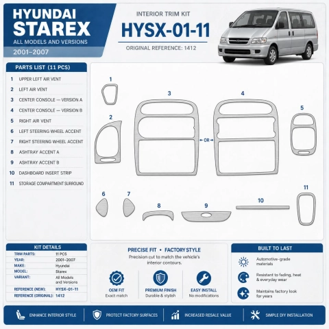 Hyundai Starex 2001-2007 3D Cockpit Dekor Interieurleisten Set 11-teilig