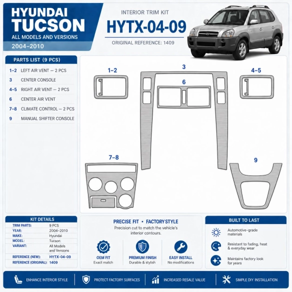 Hyundai Tucson 2004-2010 3D interieur dashboard decoratieset dashboard decor 9-delen
