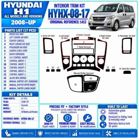 Hyundai H1 2008-Actualidad kit 3D de molduras interiores para salpicadero 17 piezas 2
