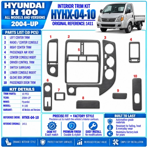 Hyundai H 100 2004-UP 3D Interior Dashboard Trim Kit Dash Trim Dekor 10-Parts