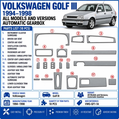 Volkswagen Golf 1994-1998 handgeschakeld 3D dashboard sierlijstset, 18 delen 2