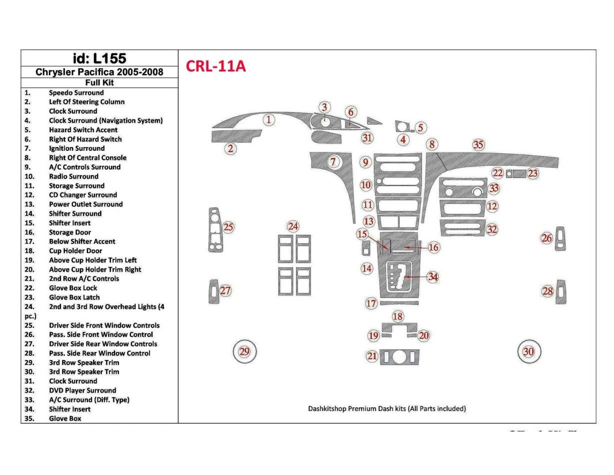 Chrysler Pacifica 2005-UP Voll Satz BD innenausstattung armaturendekor cockpit dekor - 1- Cockpit Dekor Innenraum