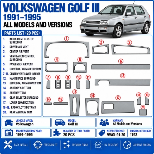 Volkswagen Golf III 1991-1995 3D Cockpit Dekor Interieurleisten Set 20-teilig