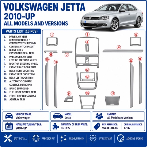 Volkswagen Jetta 2010-Actualidad kit 3D de molduras interiores para salpicadero 16 piezas 2