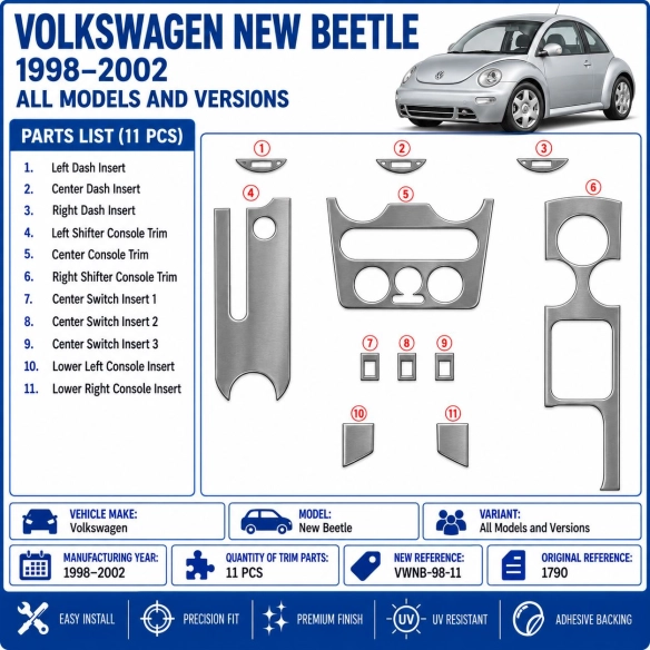Volkswagen New Beettle 1998-2002 3D interieur dashboard decoratieset dashboard decor 11-delen