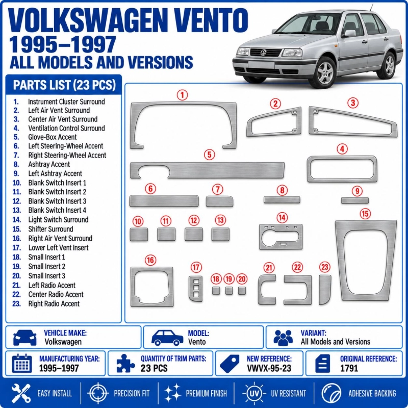 Volkswagen Vento 1995-1997 3D interieur dashboard decoratieset dashboard decor 23-delen
