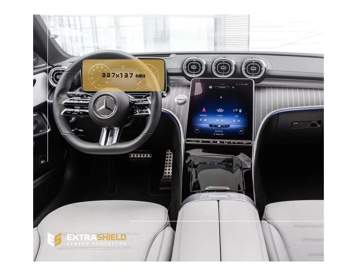Mercedes-Benz C-class (S206/W206) 2021 - Present Color multifunction display 10.25" DisplayschutzGlass Kratzfest Anti-Fingerprin
