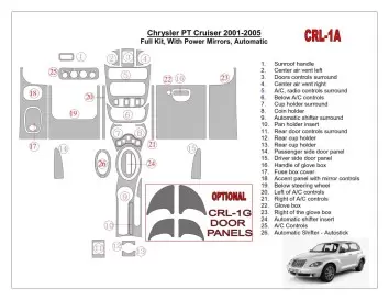 Chrysler PT Cruiser 2001-2005 Full Set, With Power Mirrors, Automatic Gearbox, 24 Parts set Interior BD Dash Trim Kit