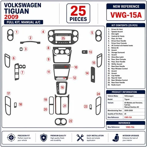 Volkswagen Tiguan 2009-2009 complete set, handgeschakeld AC 3D dashboard sierlijstset 2