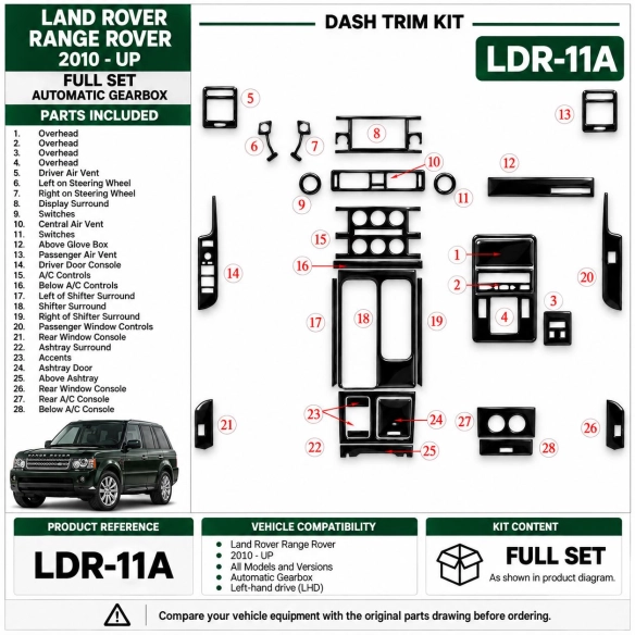 Land Rover Range Rover 2010-heden Full Set, Automatic Gear interieur dashboard decoratieset dashboard decor