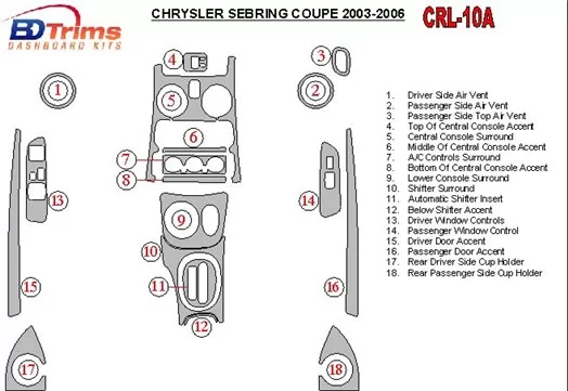 Chrysler Sebring Coupe 2003-2006 Full Set BD Interieur Dashboard Bekleding Volhouder
