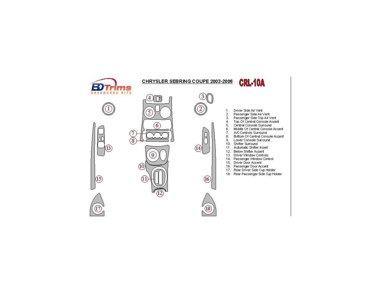 Chrysler Sebring Coupe 2003-2006 Ensemble Complet BD Kit la décoration du tableau de bord - 1 - habillage decor de tableau de bo