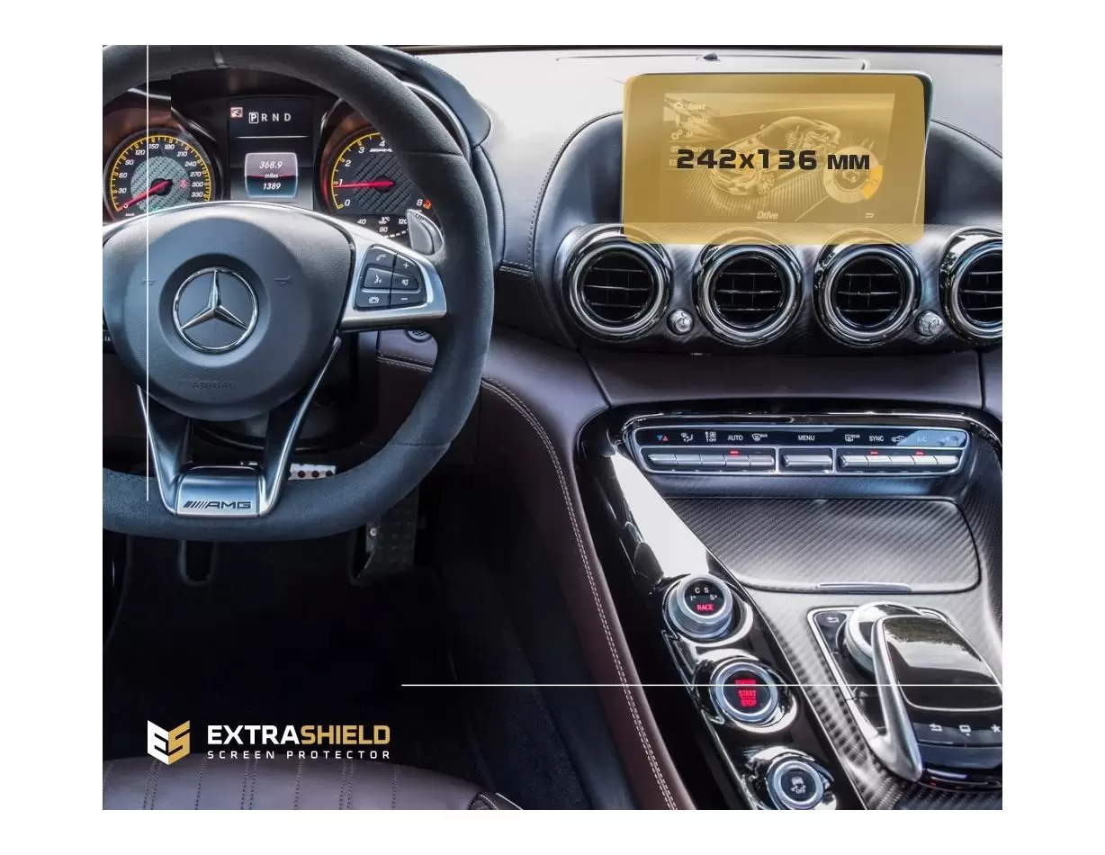 Mercedes-Benz AMG GT (C190/R190) 2014 - 2018 Multimedia 7" DisplayschutzGlass Kratzfest Anti-Fingerprint Transparent - 1- Cockpi