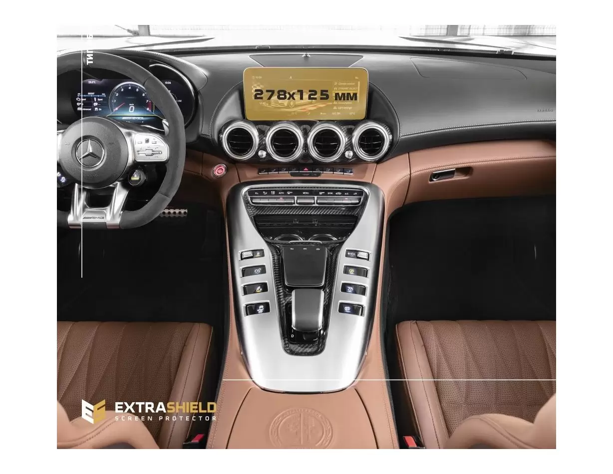 Mercedes-Benz AMG GT (C190/R190) 2016 - 2020 Multimedia 10,3" DisplayschutzGlass Kratzfest Anti-Fingerprint Transparent - 1- Coc
