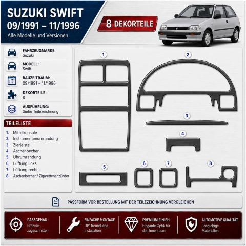 Suzuki Swift 1991-1996 3D interieur dashboard decoratieset dashboard decor 8-delen 2