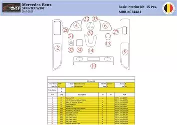 Mercedes Sprinter W907 Interior WHZ Dashboard trim kit 15 Parts