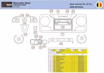 Mercedes Sprinter W907 Interior WHZ Dashboard trim kit 21 Parts