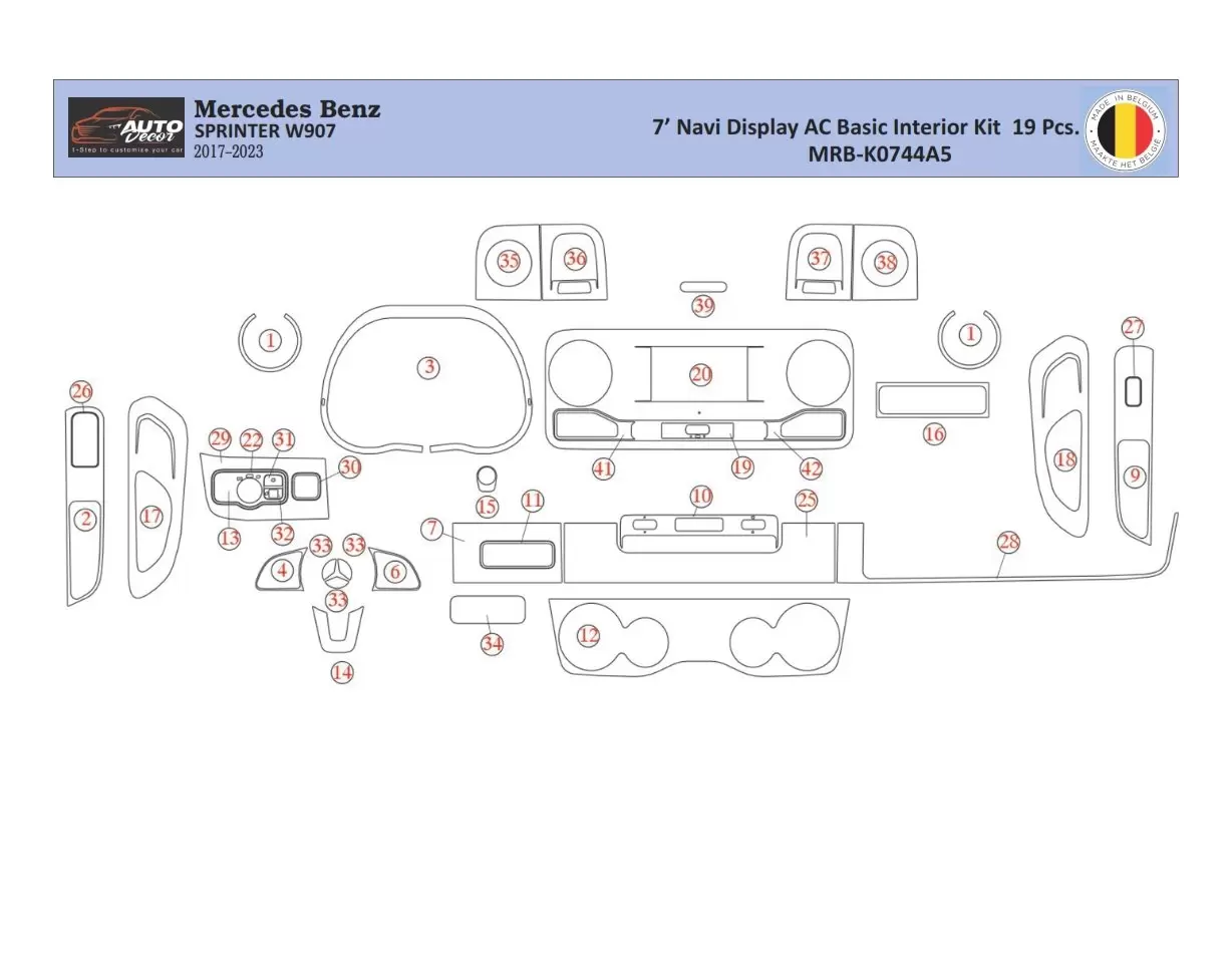 Mercedes Sprinter W907 Interior WHZ Dashboard trim kit 39 Parts