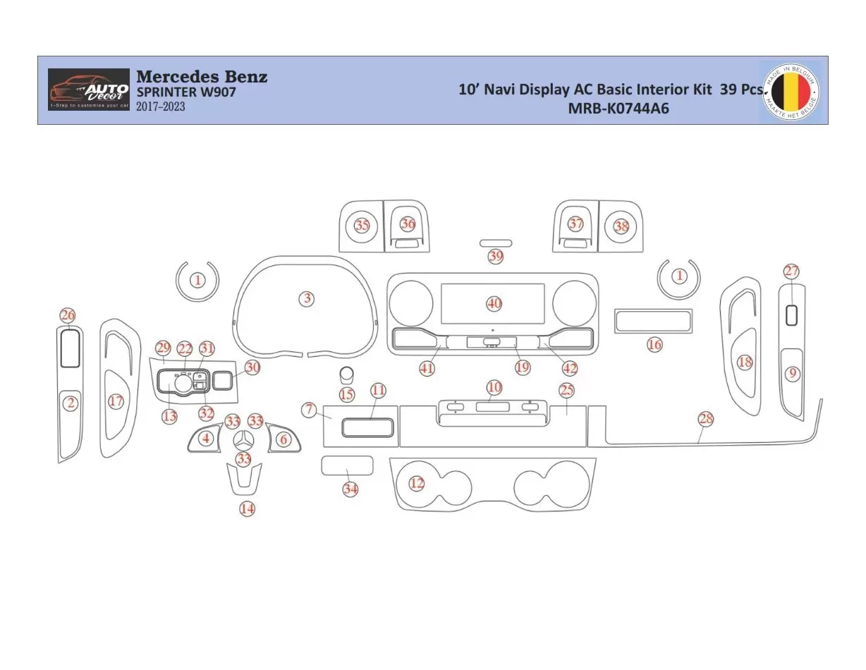 Mercedes Sprinter W907 Interieur WHZ Dashboard inbouwset 39 onderdelen