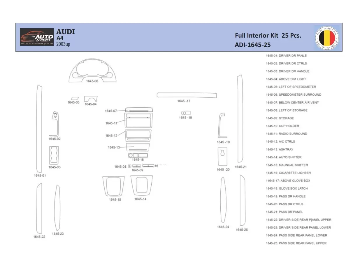 Audi A4 B6 2000–2006 Interior WHZ Dashboard trim kit 44 Parts