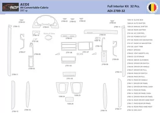 Audi A4 B7 Cabrio 2004–2008 Interior WHZ Dashboard trim kit 32 Parts