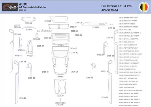 Audi A4 B8 2008–2016 Interior WHZ Dashboard trim kit 34 Parts