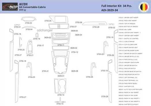 Audi A4 B8 2008–2016 Mascherine sagomate per rivestimento cruscotti 34 Decori