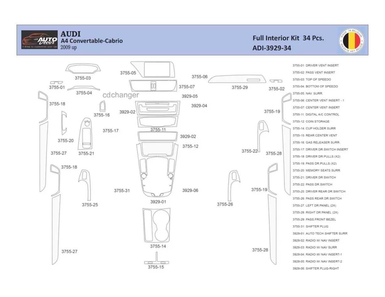 Audi A4 B8 2008–2016 Decor de carlinga su interior del coche 34 Partes