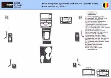 Audi A3 Typ 8P 2006-2014 3D Interior Dashboard Trim Kit Dash Trim Dekor 31-Parts