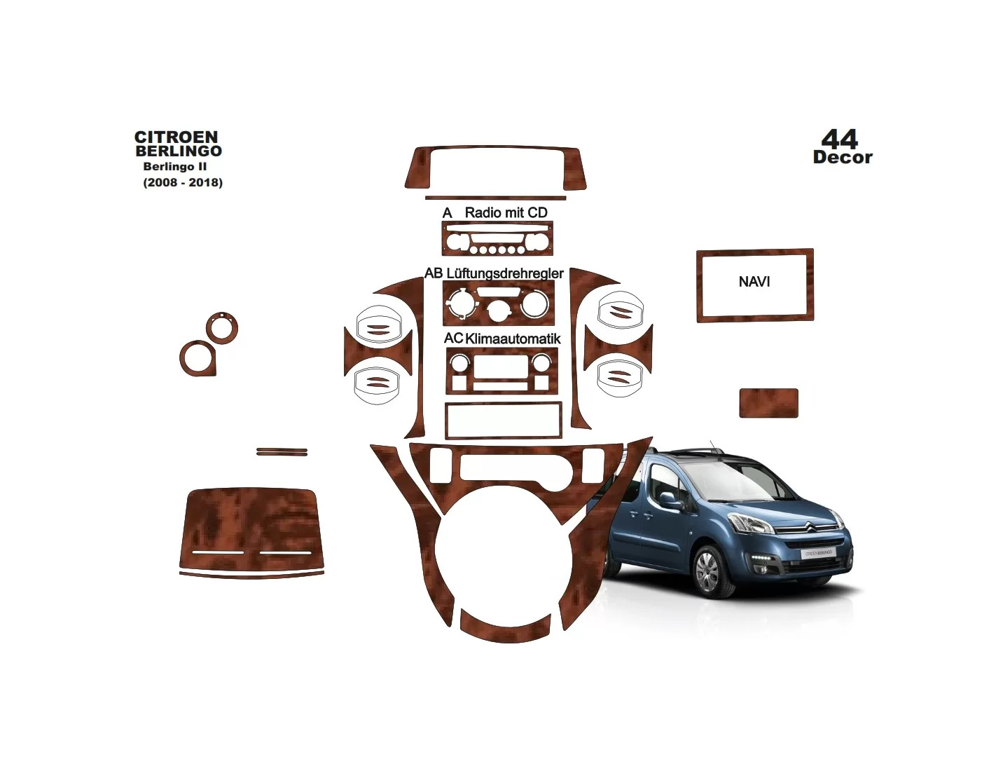 Citroen Berlingo 2012-2018 3D Inleg dashboard Interieurset aansluitend en pasgemaakt op he 44 -Teile