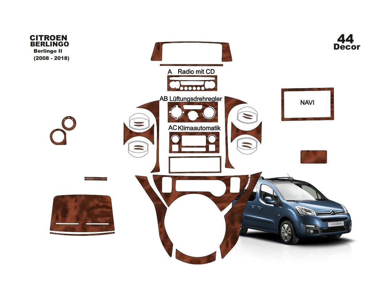 Citroen Berlingo 2012-2018 3D Interior Dashboard Trim Kit Dash Trim Dekor 44-Parts