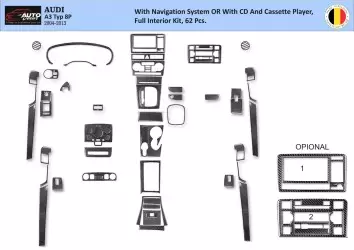 Audi A3 Typ 8P 2006-2014 3D Interior Dashboard Trim Kit Dash Trim Dekor 62-Parts