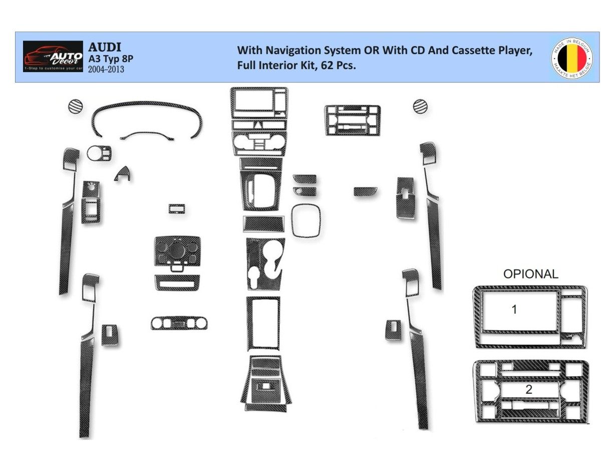Audi A3 Typ 8P 2006-2014 3D Interior Dashboard Trim Kit Dash Trim Dekor 62-Parts