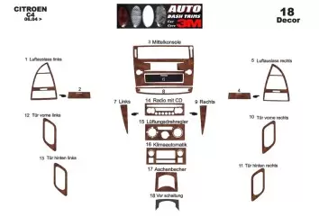 Citroen C4 06.04-09.10 3M 3D Interior Dashboard Trim Kit Dash Trim Dekor 18-Parts