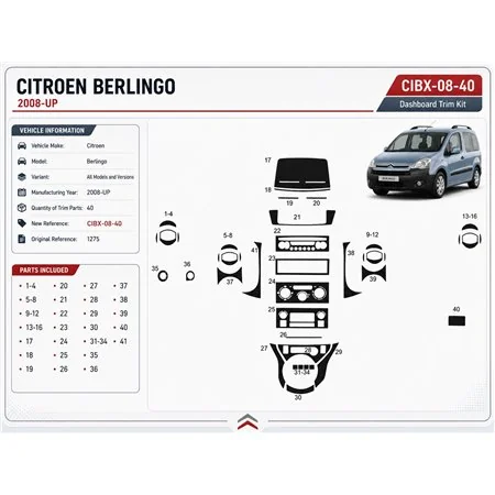 Citroen Berlingo 2008+ 3D dashboard trim kit, 40 parts