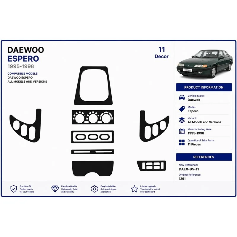 Chevrolet Espero 1995-1998 3D Armaturenbrett-Dekor-Set, 11 Teile