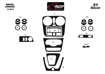 Dacia Dokker 01.2013 3M 3D Interior Dashboard Trim Kit Dash Trim Dekor 21-Parts