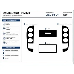 Citroen C2-C3 2002-2004 kit décor tableau de bord 3D, 4 pièces 2