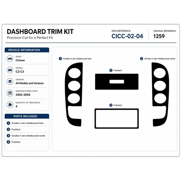 Citroen C2-C3 2002-2004 3D Armaturenbrett-Dekor-Set, 4 Teile