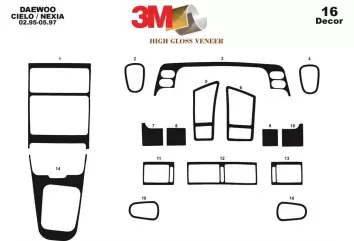 Daewoo Cielo-Nexia 02.95-05.97 3M 3D Interior Dashboard Trim Kit Dash Trim Dekor 16-Parts