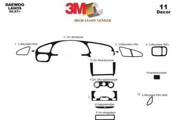 Daewoo Lanos 05.1997 3M 3D Interior Dashboard Trim Kit Dash Trim Dekor 11-Parts