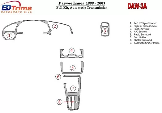 Daewoo Lanos 1999-2003 Ensemble Complet, Boîte automatique BD Kit la décoration du tableau de bord - 1 - habillage decor de tabl